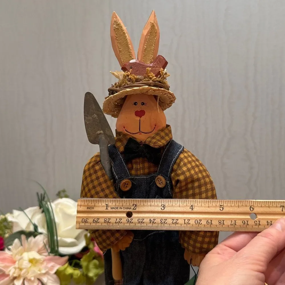 Vintage Wooden Easter Bunny Country Couple Farmers Primitive Country Folk Art